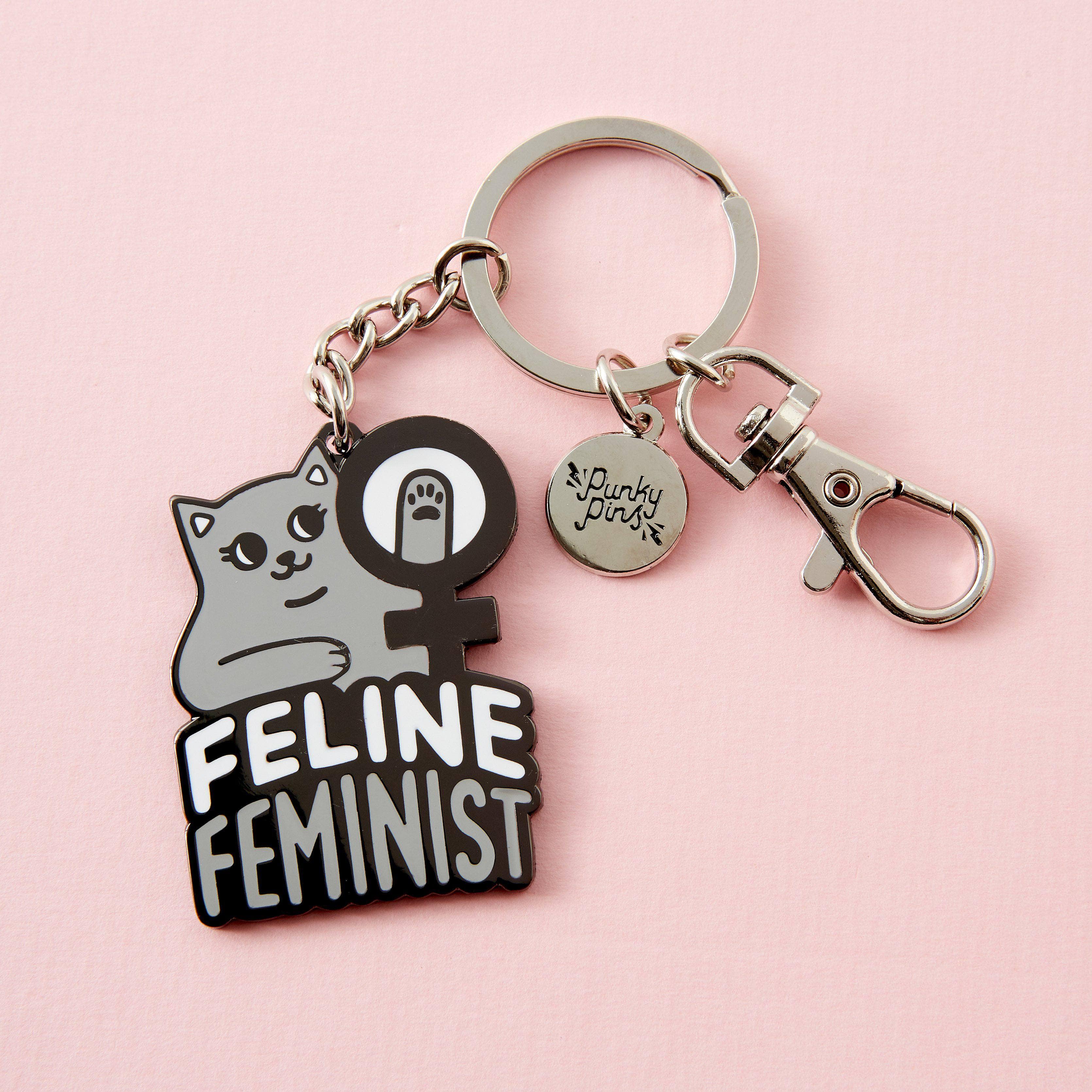Rosie Riveter Cat Enamel Keyring // Punky Pins Key Chain // 
