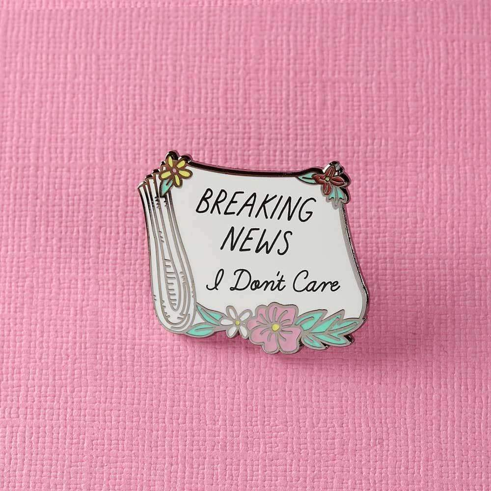 Breaking News, I Don't Care Paper Enamel Pin