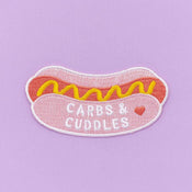 Carbs and Cuddles Hot Dog Embroidered Iron On Patch