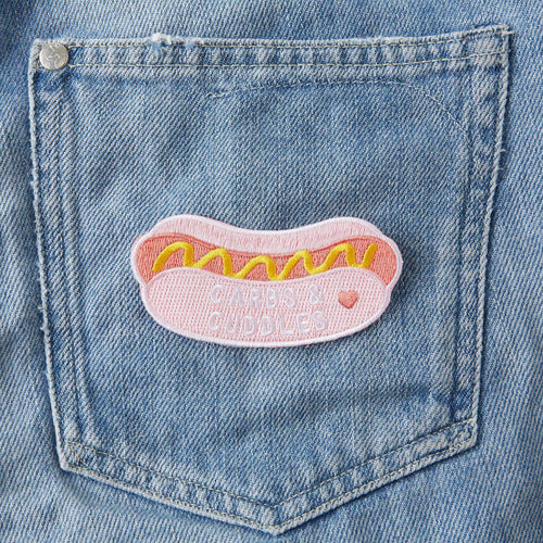 Carbs and Cuddles Hot Dog Embroidered Iron On Patch