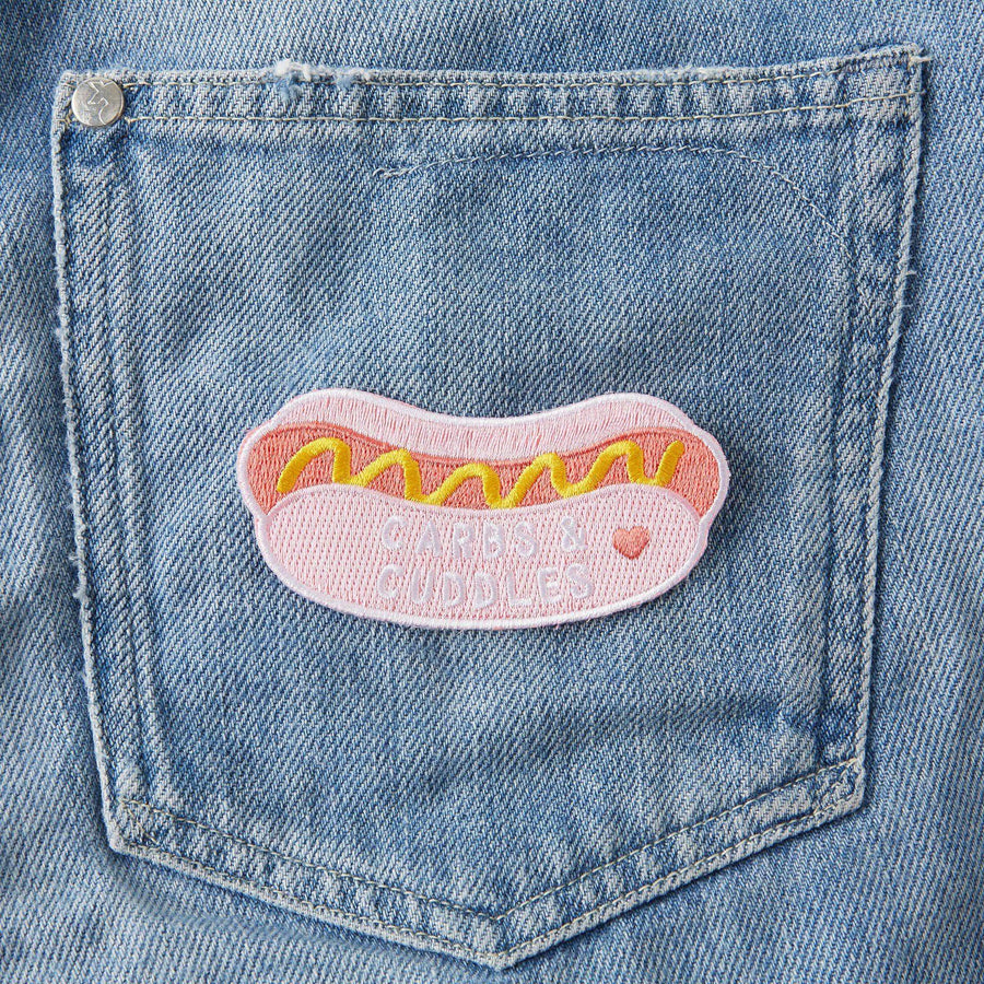 Carbs and Cuddles Hot Dog Embroidered Iron On Patch
