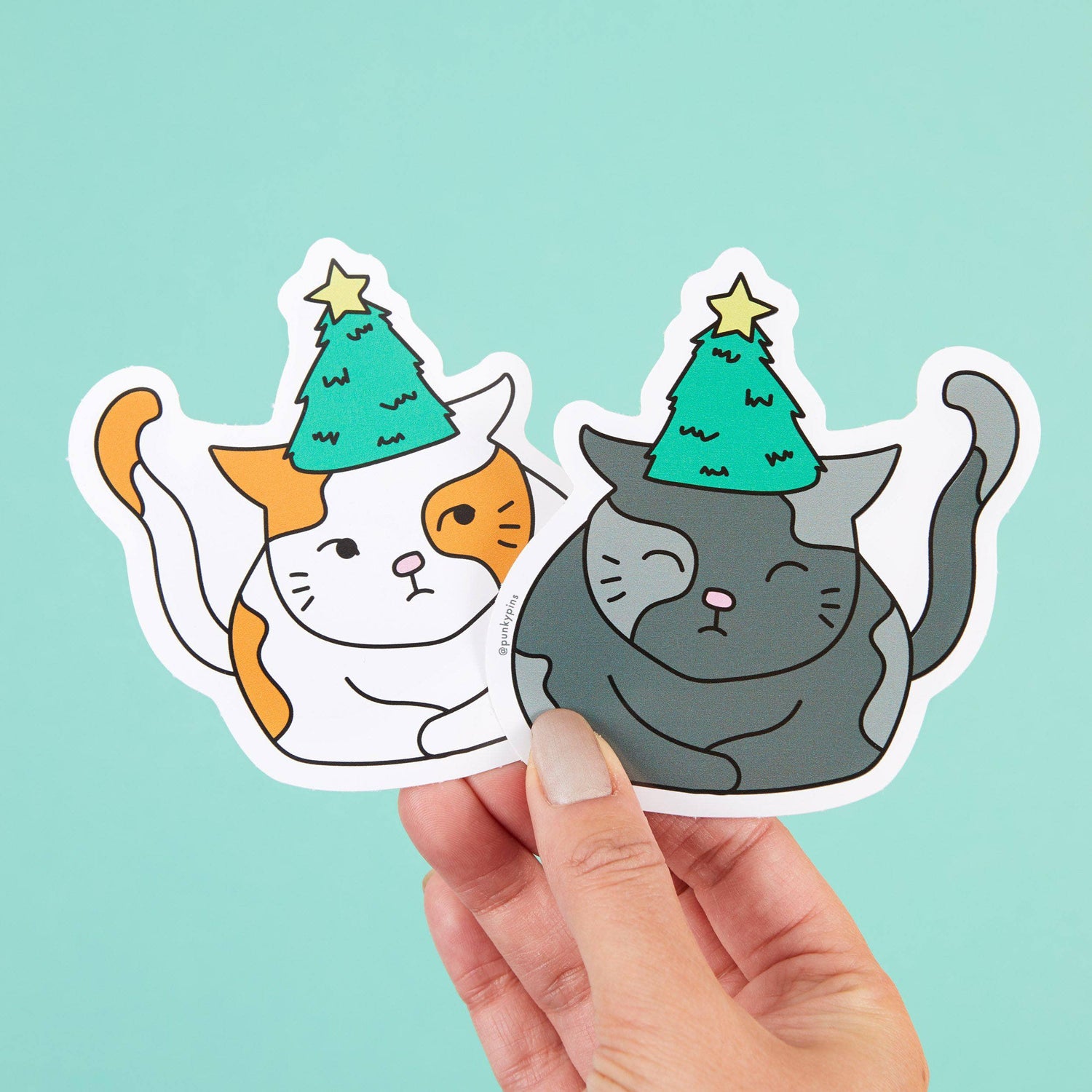 Punky Pins Christmas Cat Tree Hat 2 x Vinyl Sticker pack