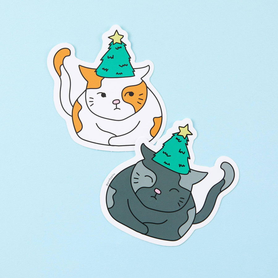 Punky Pins Christmas Cat Tree Hat 2 x Vinyl Sticker pack