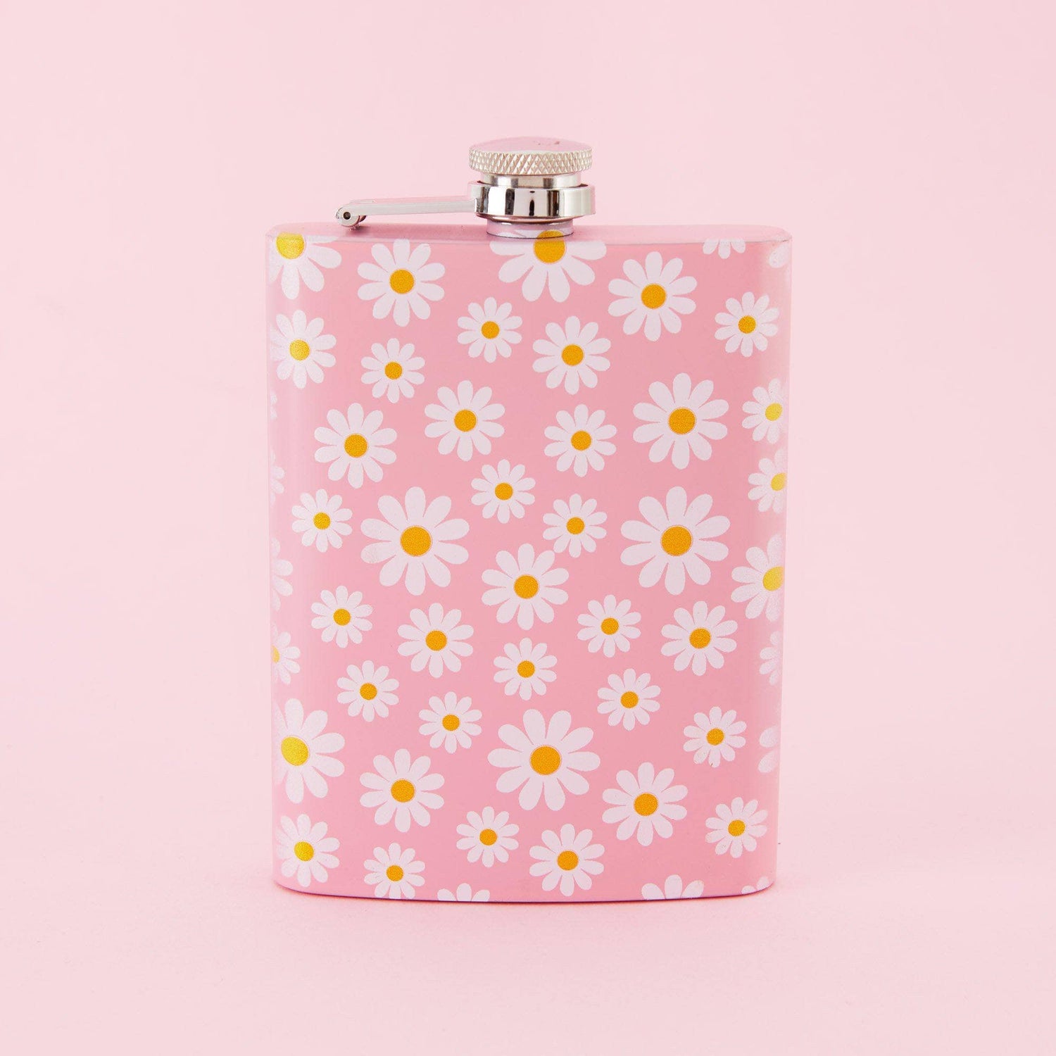 Punky Pins Daisy Print Hip Flask - Tall Light Pink