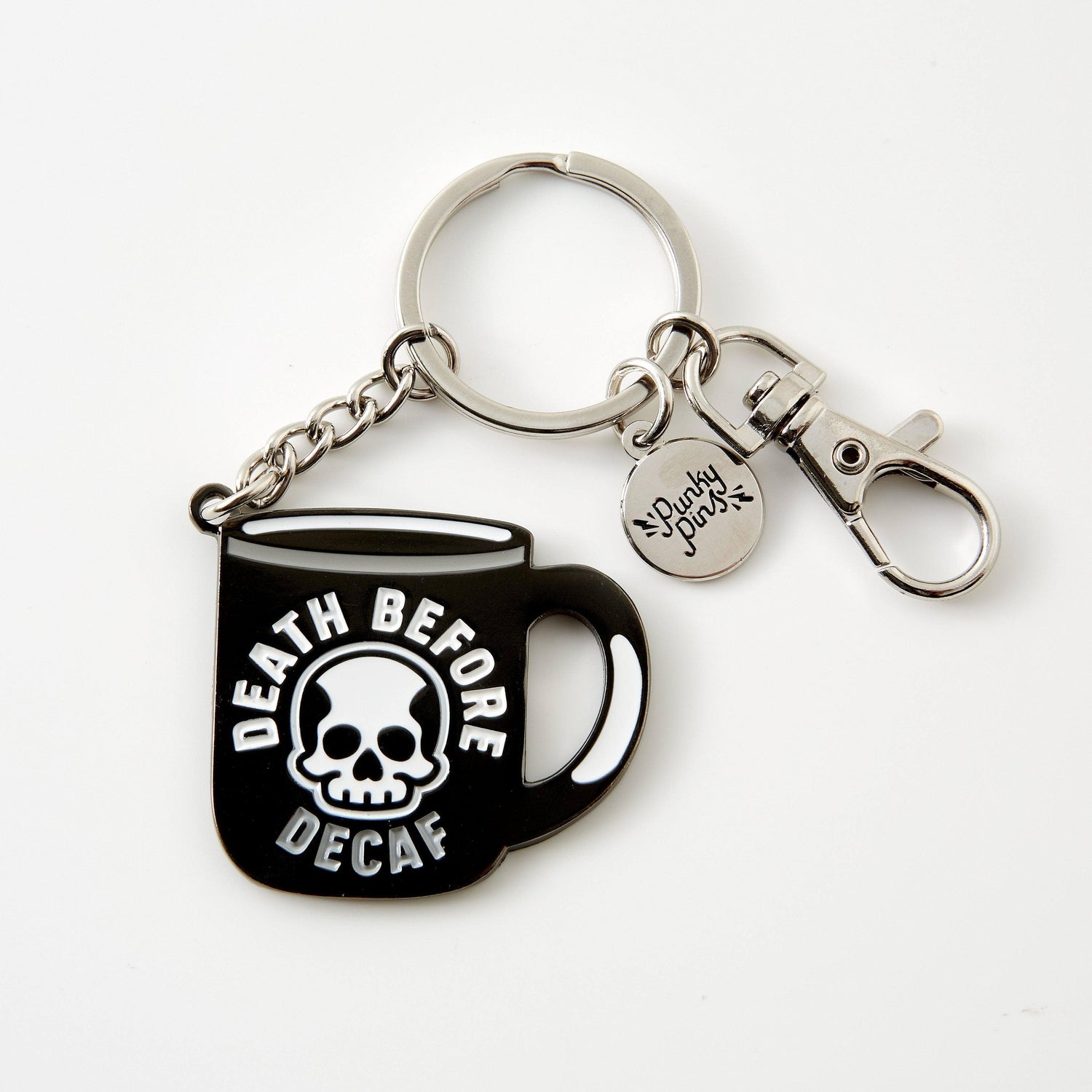 Punky Pins Death Before Decaf Hard Enamel Keyring