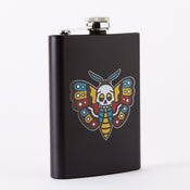 Punky Pins Death Head Moth Tattoo Tall Black Hip Flask