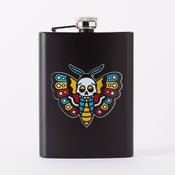 Punky Pins Death Head Moth Tattoo Tall Black Hip Flask