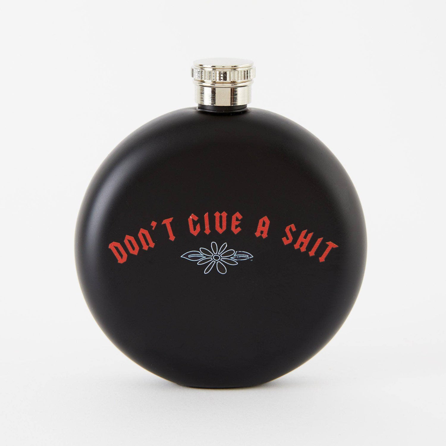 Punky Pins Don't Give A Shit - Round Black Hip Flask