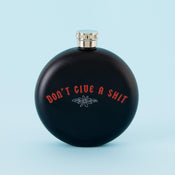 Punky Pins Don't Give A Shit - Round Black Hip Flask