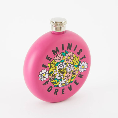 Punky Pins Feminist Forever - Round Pink Hip Flask