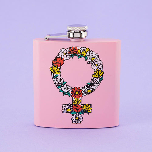 Floral Feminist Hip Flask - Light Pink