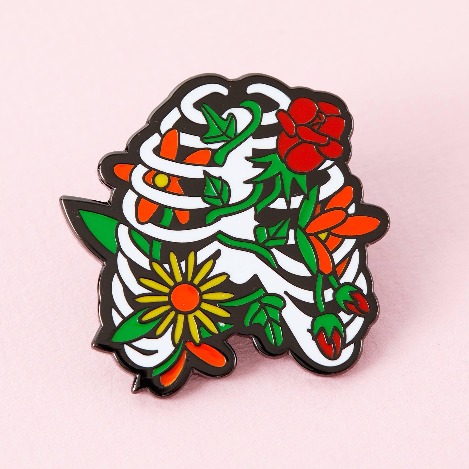 Punky Pins Floral Ribcage Enamel Pin