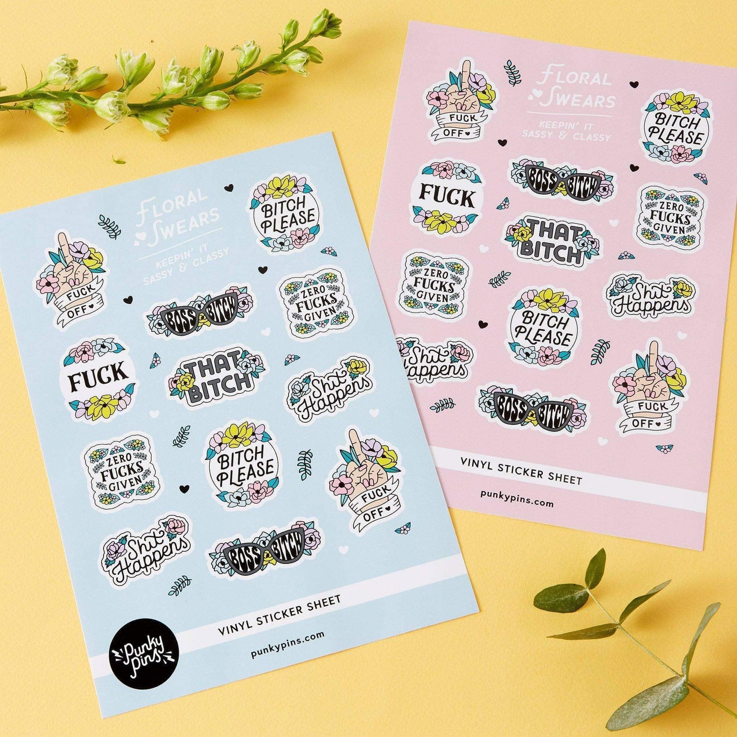 Punky Pins Floral Swears A5 Vinyl Sticker Sheet