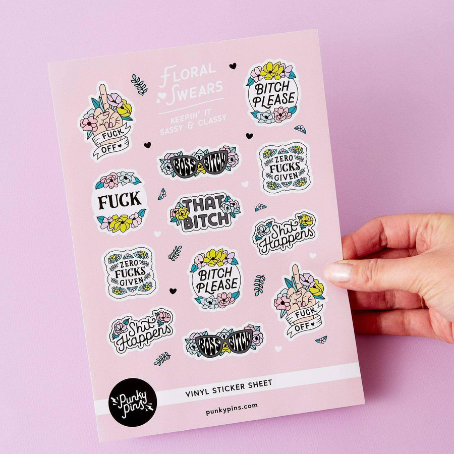 Punky Pins Floral Swears A5 Vinyl Sticker Sheet