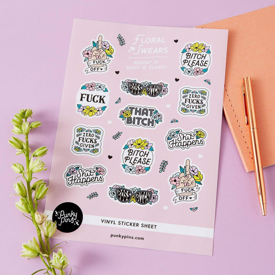 Punky Pins Floral Swears A5 Vinyl Sticker Sheet