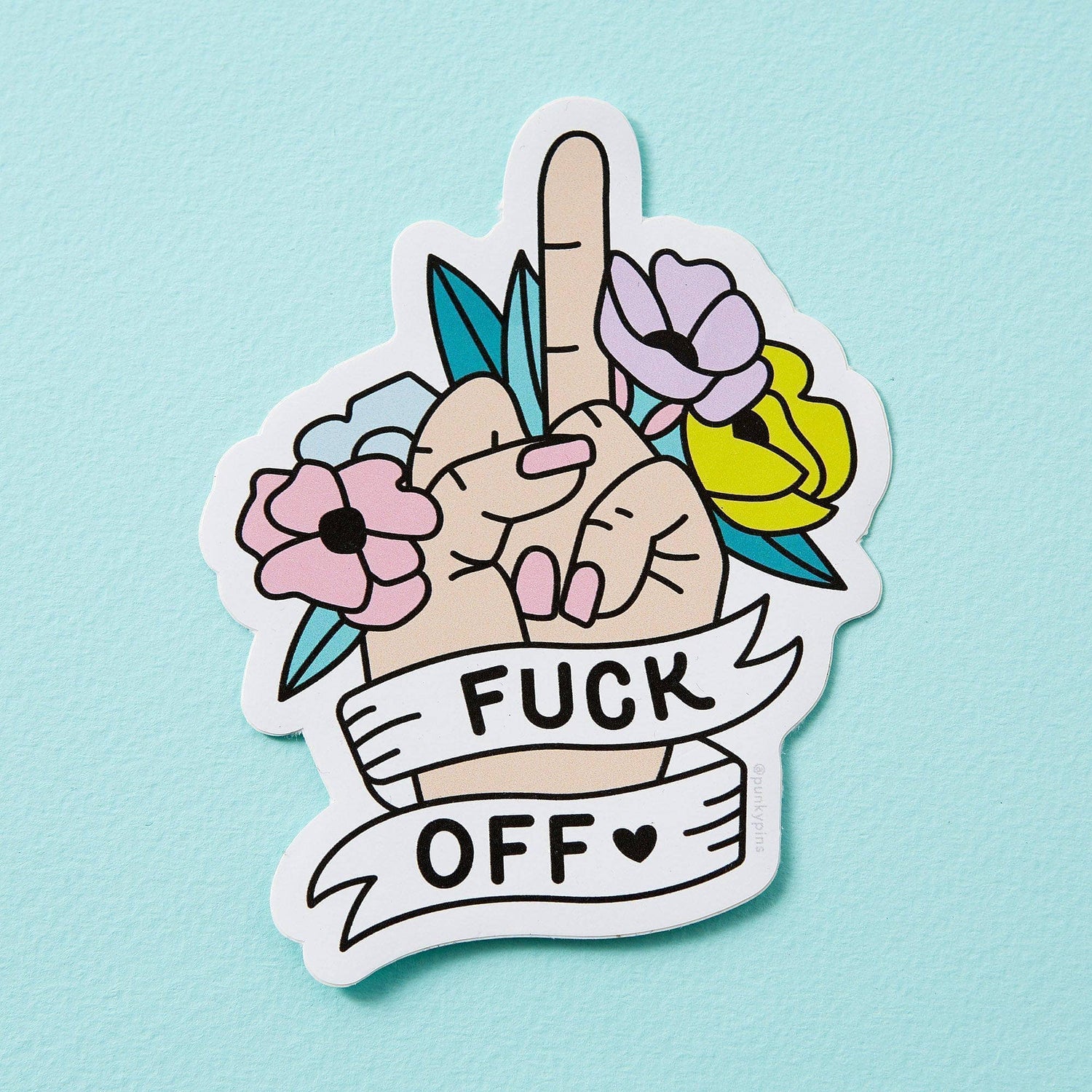 Punky Pins Fuck Off Floral Vinyl Laptop Sticker