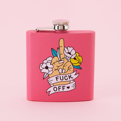 Fuck Off Hip Flask - Square Pink