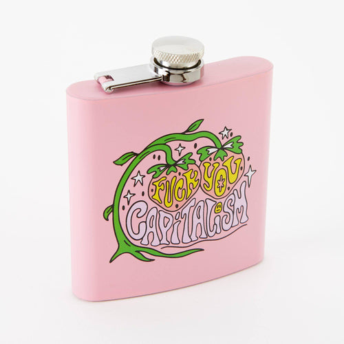 Punky Pins Fuck You Capitalism Hip Flask - Light Pink