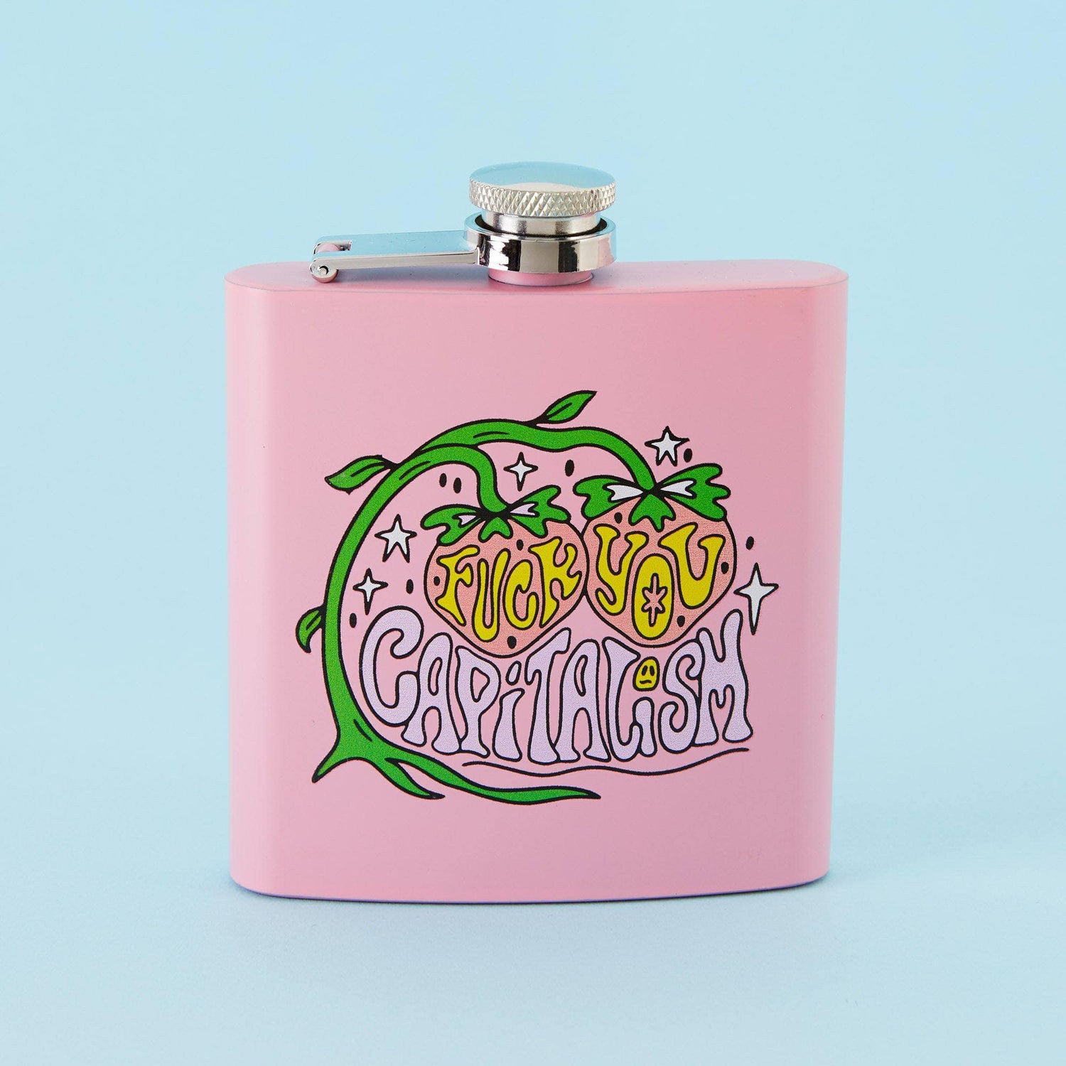 Punky Pins Fuck You Capitalism Hip Flask - Light Pink