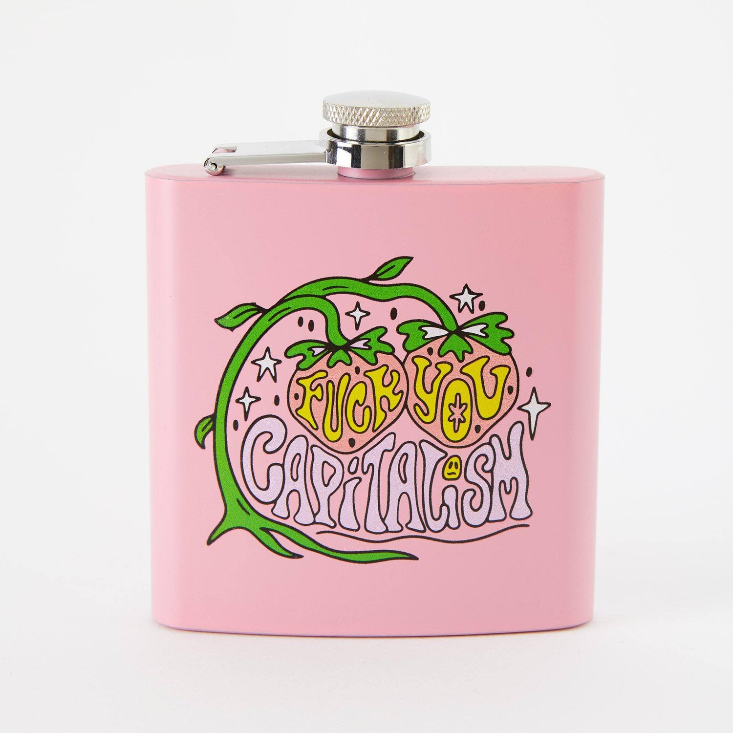 Punky Pins Fuck You Capitalism Hip Flask - Light Pink