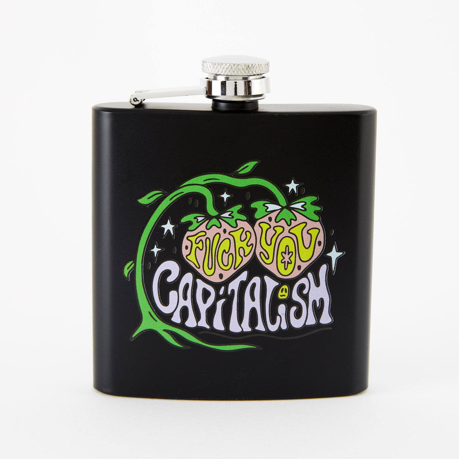 Punky Pins Fuck You Capitalism Hip Flask - Square Black