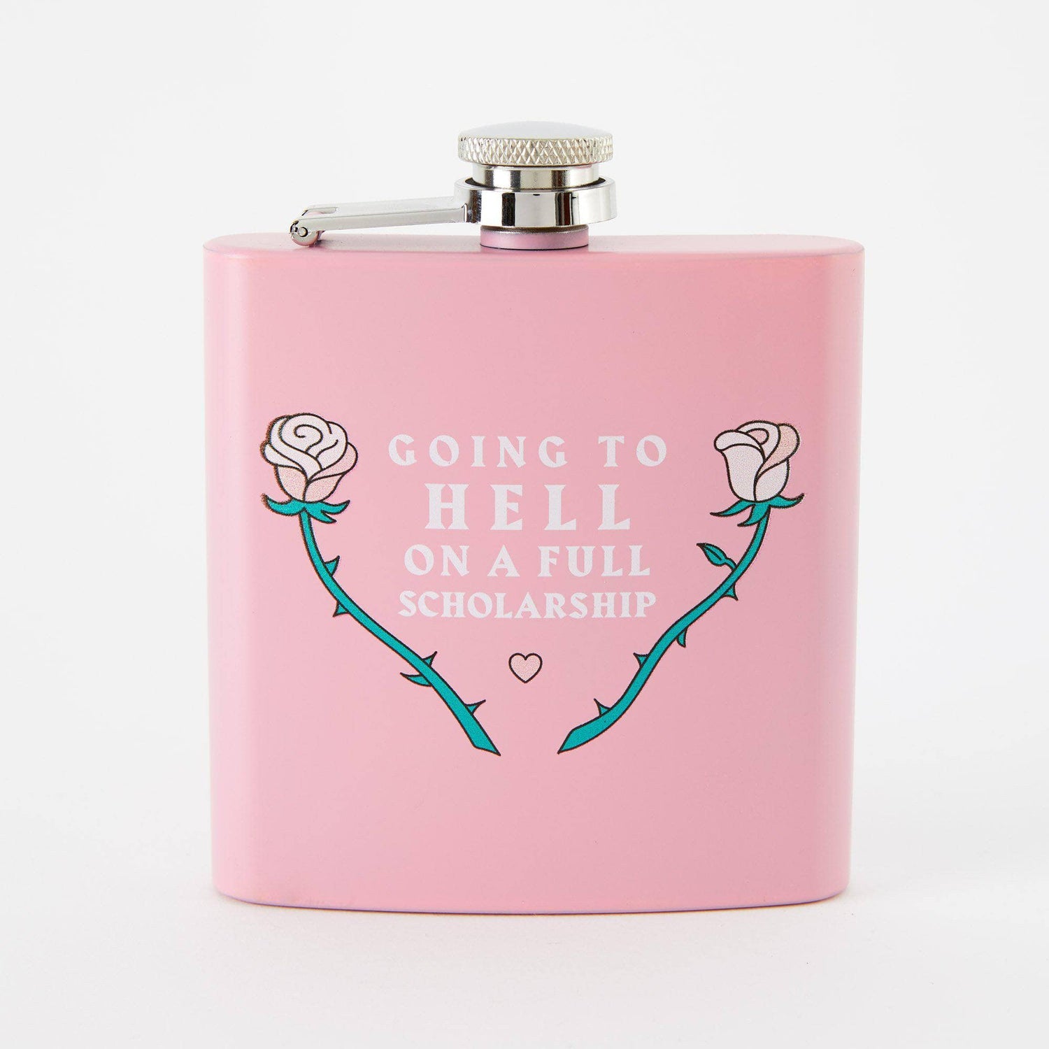 Punky Pins Going To Hell Hip Flask - Light Pink