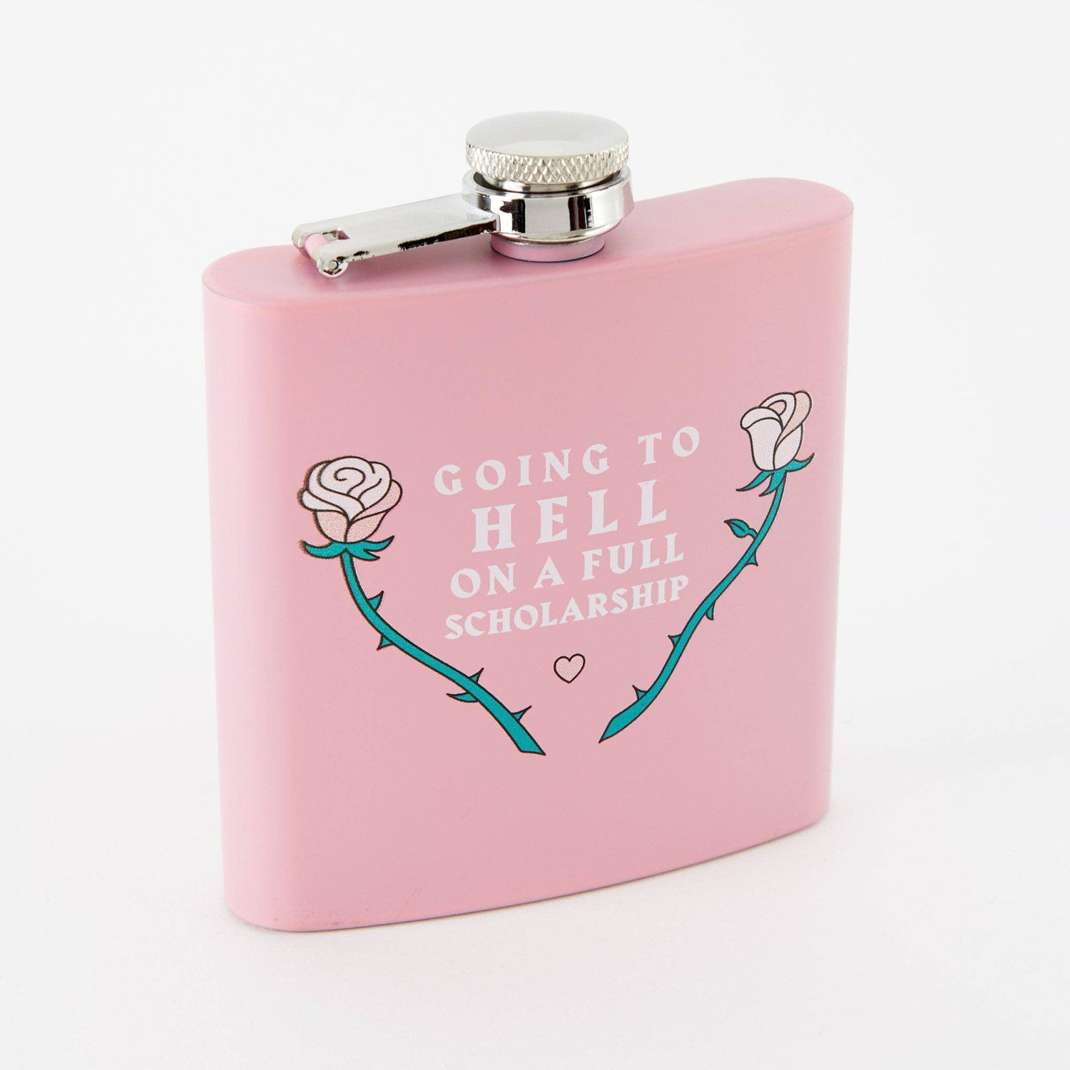 Punky Pins Going To Hell Hip Flask - Light Pink