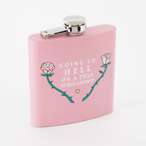 Punky Pins Going To Hell Hip Flask - Light Pink