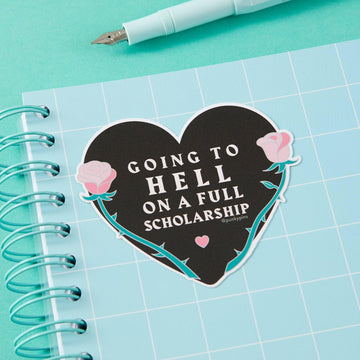 Punky Pins Going To Hell On A Full Scholarship Vinyl Sticker