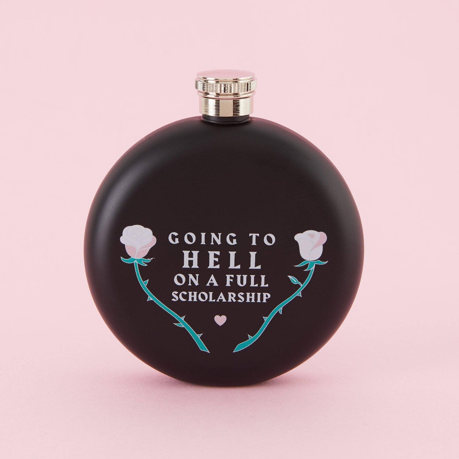 Punky Pins Going To Hell - Round Black Hip Flask