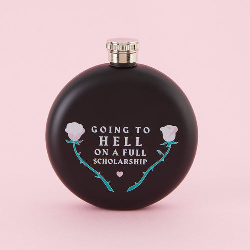 Going To Hell - Round Black Hip Flask