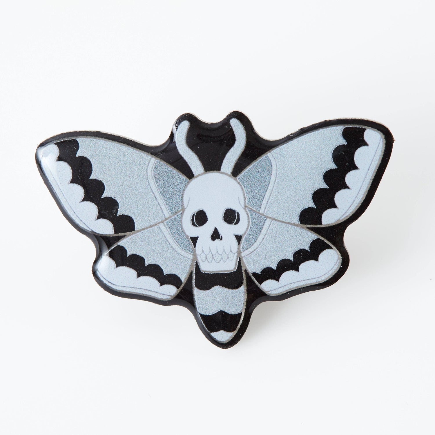 Punky Pins Grey Skull Moth Eco Metal Pin