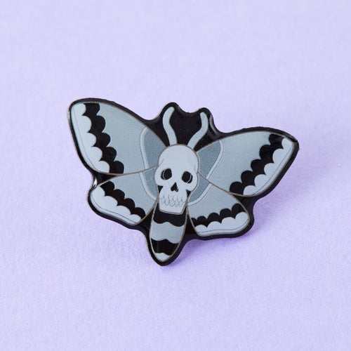 Punky Pins Grey Skull Moth Eco Metal Pin