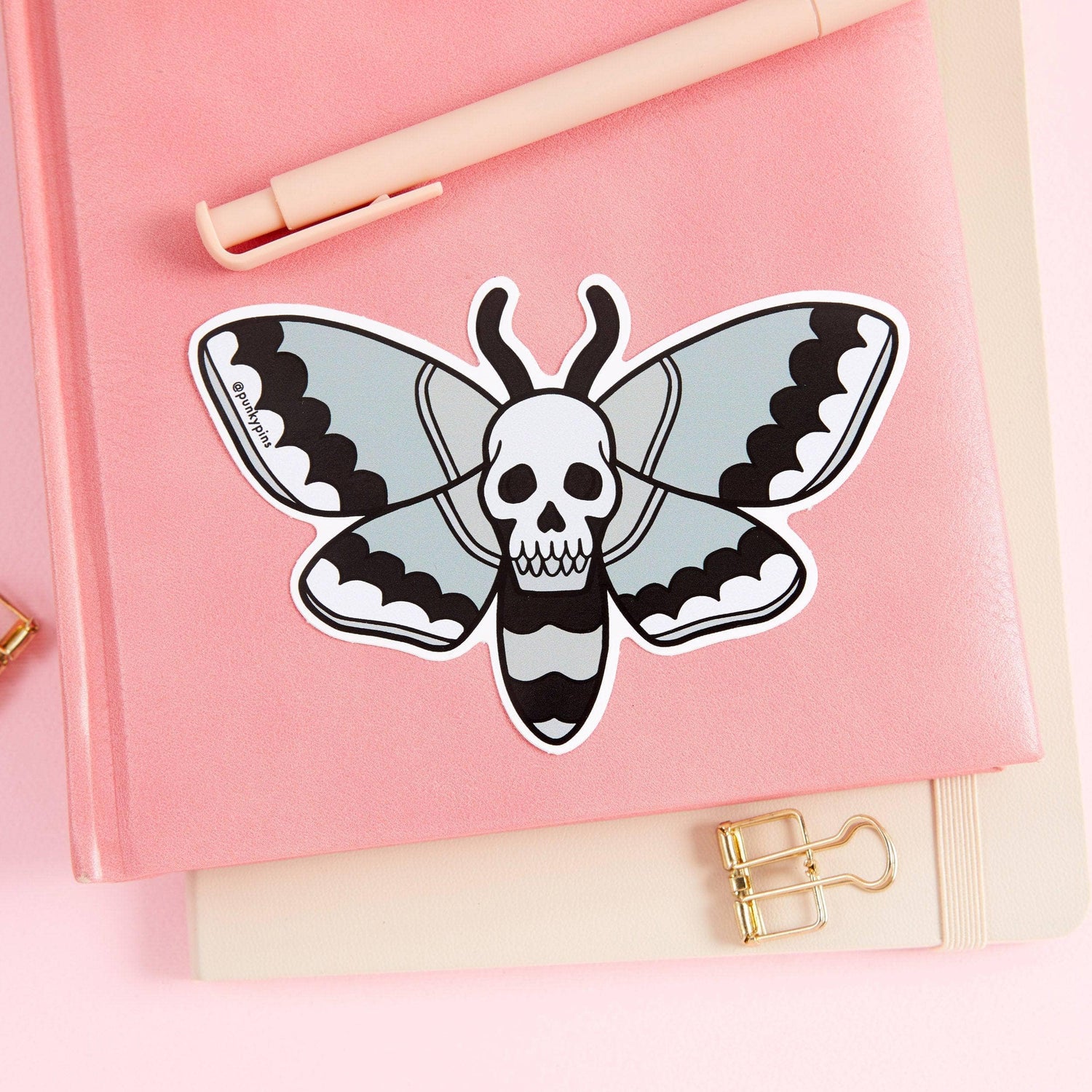 Punky Pins Grey Skull Moth Vinyl Sticker