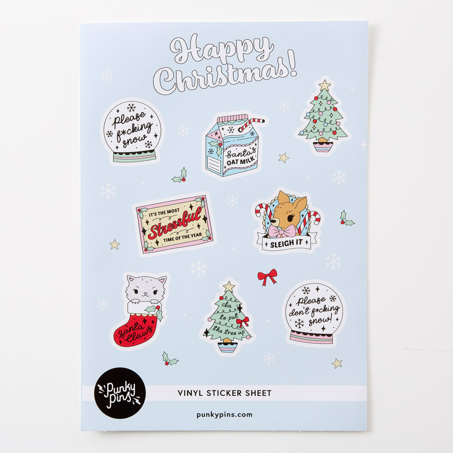 Punky Pins Happy Christmas A5 Vinyl Sticker Sheet