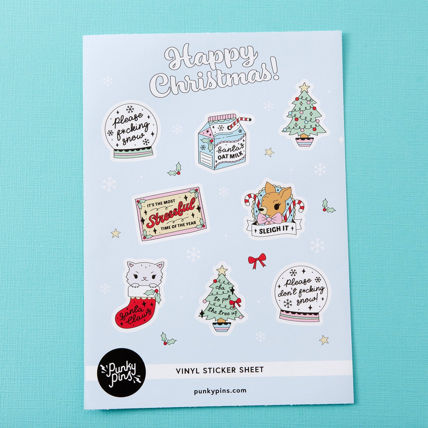 Punky Pins Happy Christmas A5 Vinyl Sticker Sheet