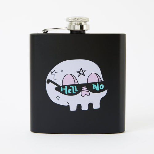 Hell No Skull Hip Flask - Square Black