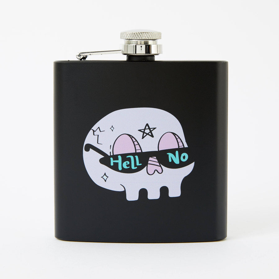 Punky Pins Hell No Skull Hip Flask - Square Black