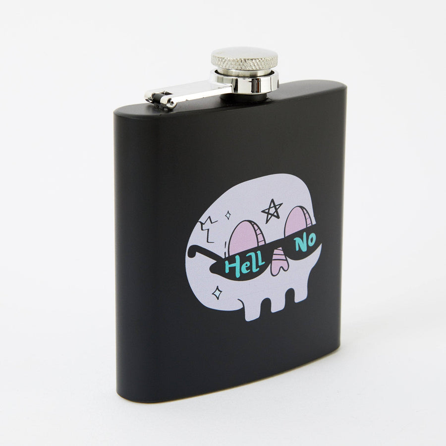 Punky Pins Hell No Skull Hip Flask - Square Black