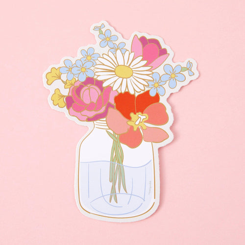 Jam Jar Flowers Vinyl Sticker