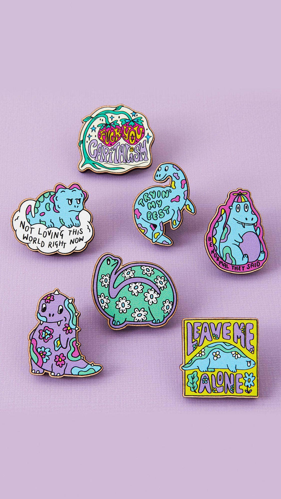 Punky Pins Leave Me Alone Dinosaur Wooden Eco Pin