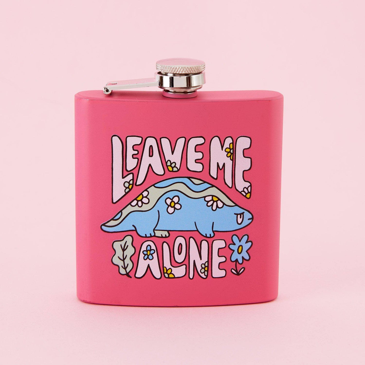 Punky Pins Leave Me Alone Hip Flask - Square Pink