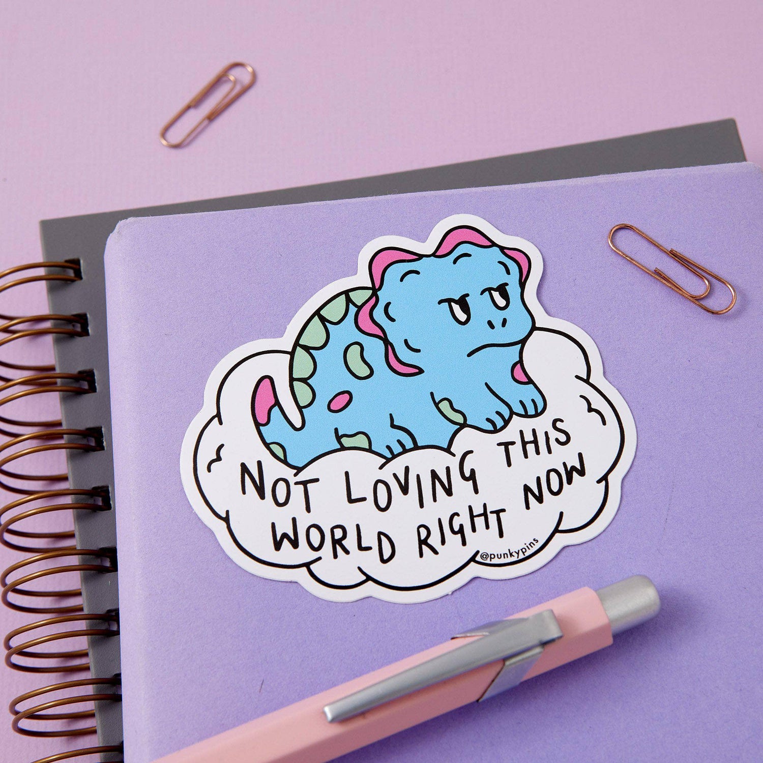 Punky Pins Not Loving this World Dinosaur Vinyl Sticker