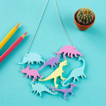 Pastel Dinosaur Gang Acrylic Necklace