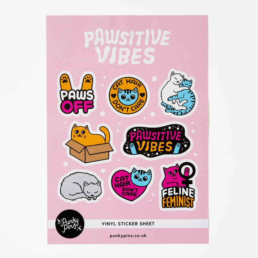 Punky Pins Pawsitive Vibes Cats Vinyl Sticker Sheet