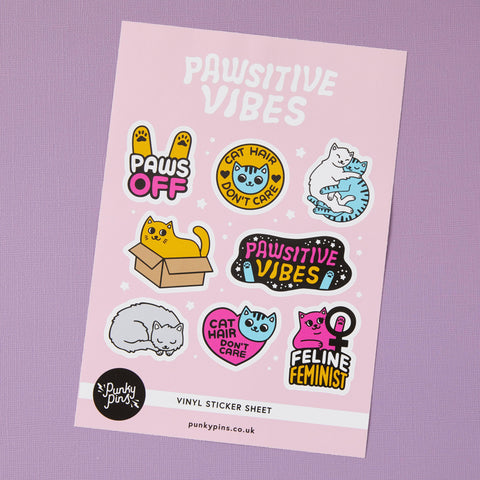 Punky Pins Pawsitive Vibes Cats Vinyl Sticker Sheet