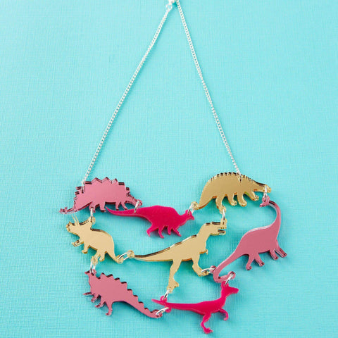 Punky Pins Pink Dinosaur Gang Acrylic Necklace