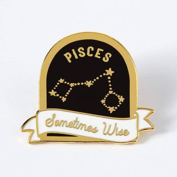Punky Pins Pisces Black and White Starsign Enamel Pin