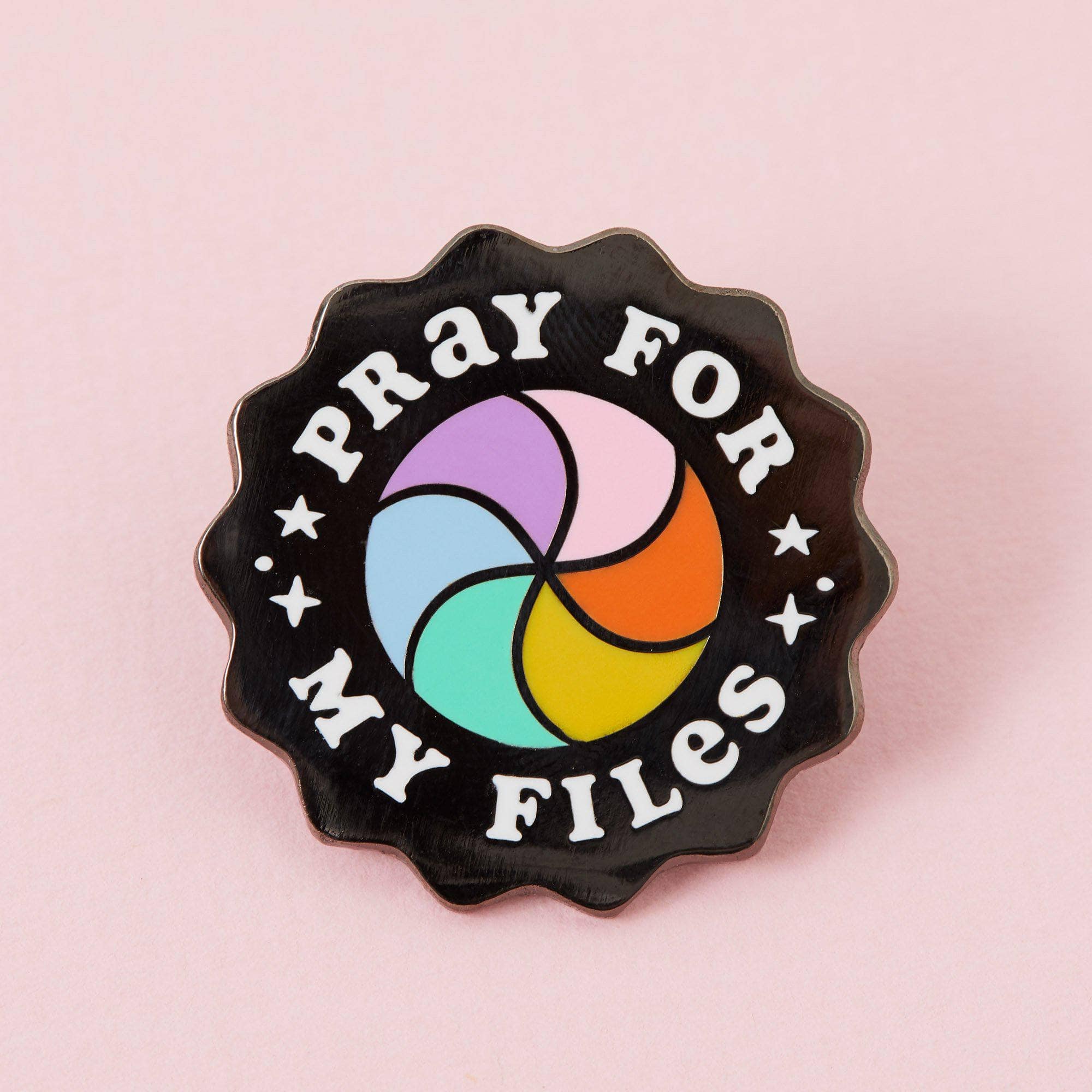 Pray For My Files Rainbow Wheel Enamel Pin Punkypins
