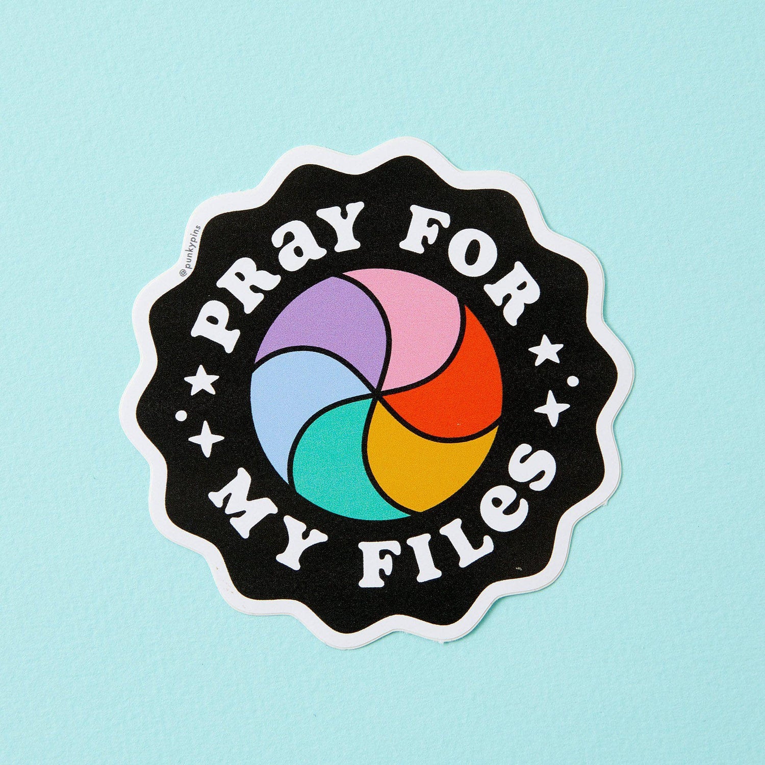 Punky Pins Pray For My Files Rainbow Wheel Vinyl Sticker